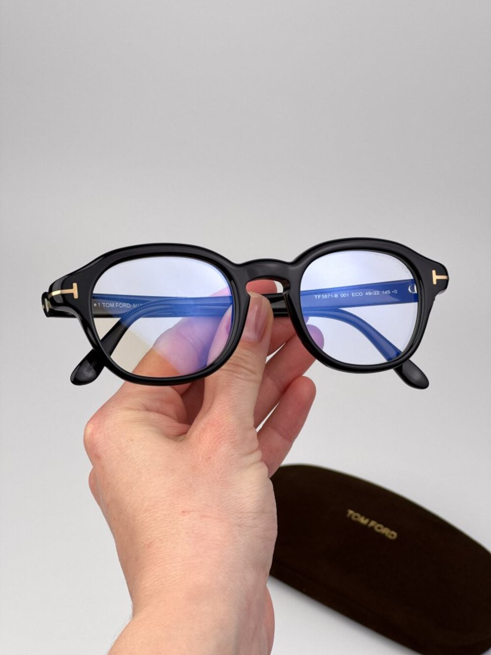 Tom Ford Men’s Eyeglasses Black Round FT5871-B 001 Blue Light Block AUTHENTIC